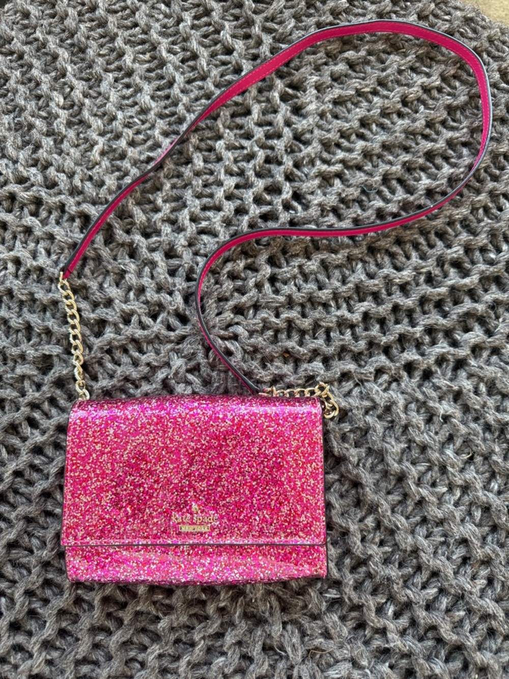 kate spade New York ‘Cami’ Hot Pink Glitter Crossbody with Gold Chain